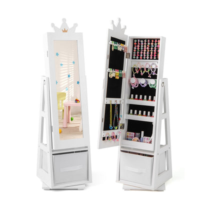 Kids Jewelry Armoire Cabinet with Large Storage Capacity and Swivel Base, White Kids Vanities White  at Gallery Canada