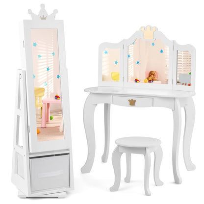 Kids Jewelry Armoire Cabinet with Large Storage Capacity and Swivel Base, White Kids Vanities   at Gallery Canada