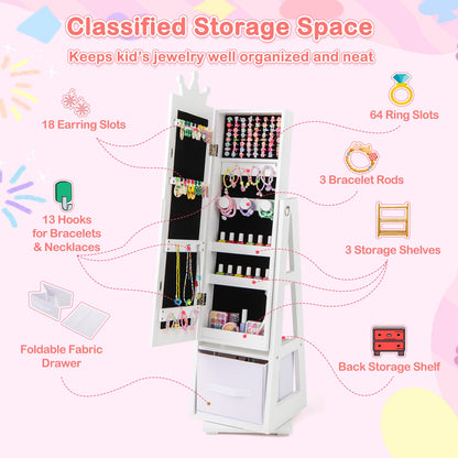 Kids Jewelry Armoire Cabinet with Large Storage Capacity and Swivel Base, White Kids Vanities   at Gallery Canada