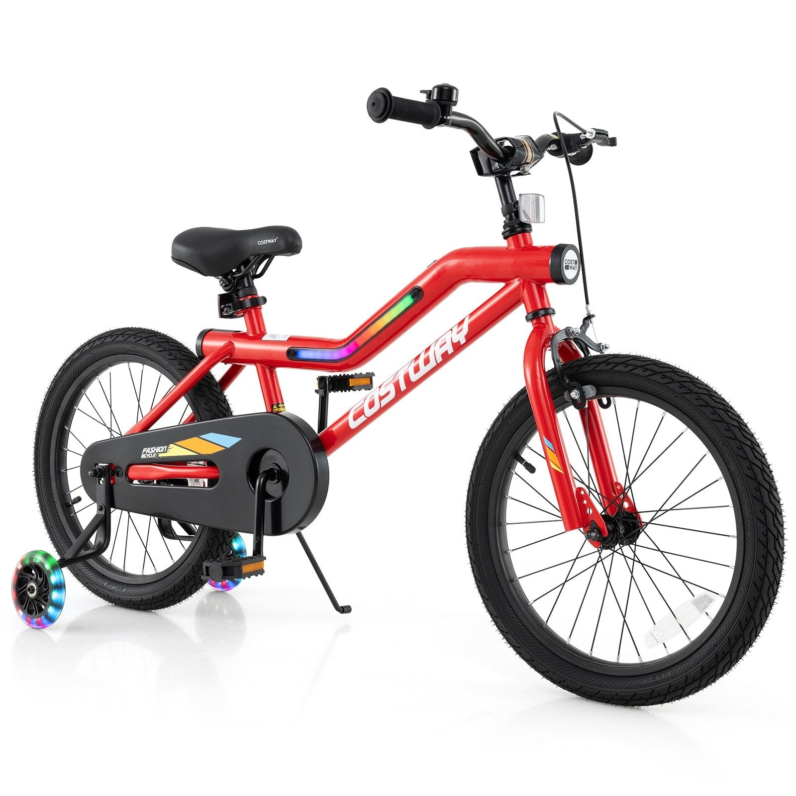 18 Inch Kids Bike with LED Lights Adjustable Carbon Steel Bicycle for 4-8 Years Old-18 inches, Red Kids Bike Red - 18 Inch Wheel  at Gallery Canada