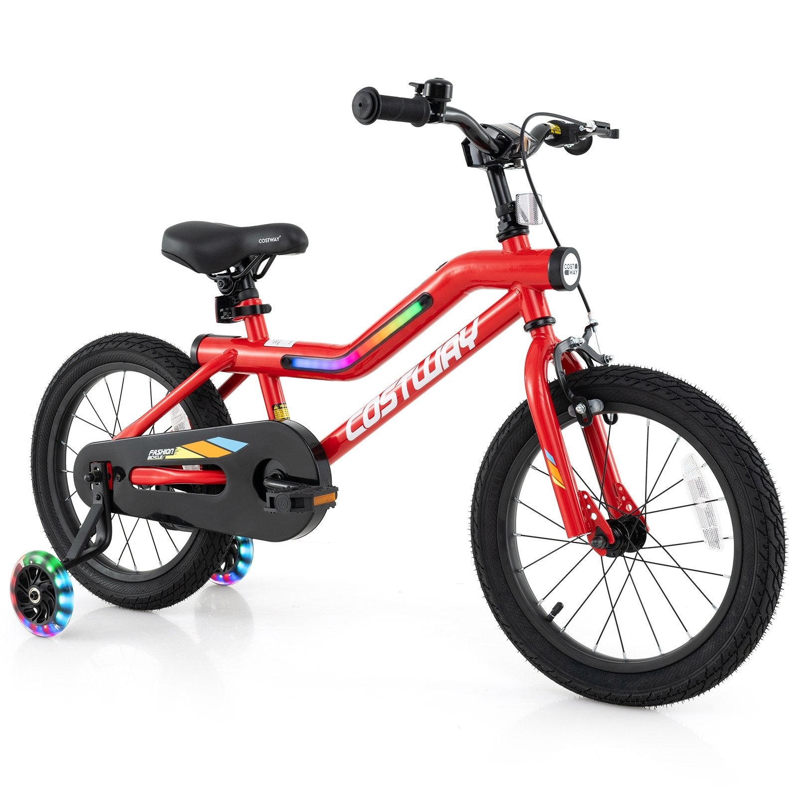 16 Inch Kids Bike with LED Lights Adjustable Carbon Steel Bicycle for 4-7 Years Old-16 inches, Red Kids Bike 16 Inches - Red  at Gallery Canada