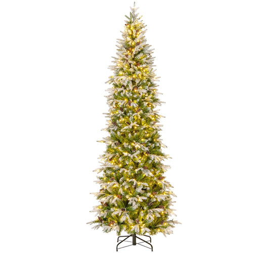 6/7.5/9 Feet Pre-Lit Artificial Christmas Tree Snow Flocked Hinged-9 FT, Green