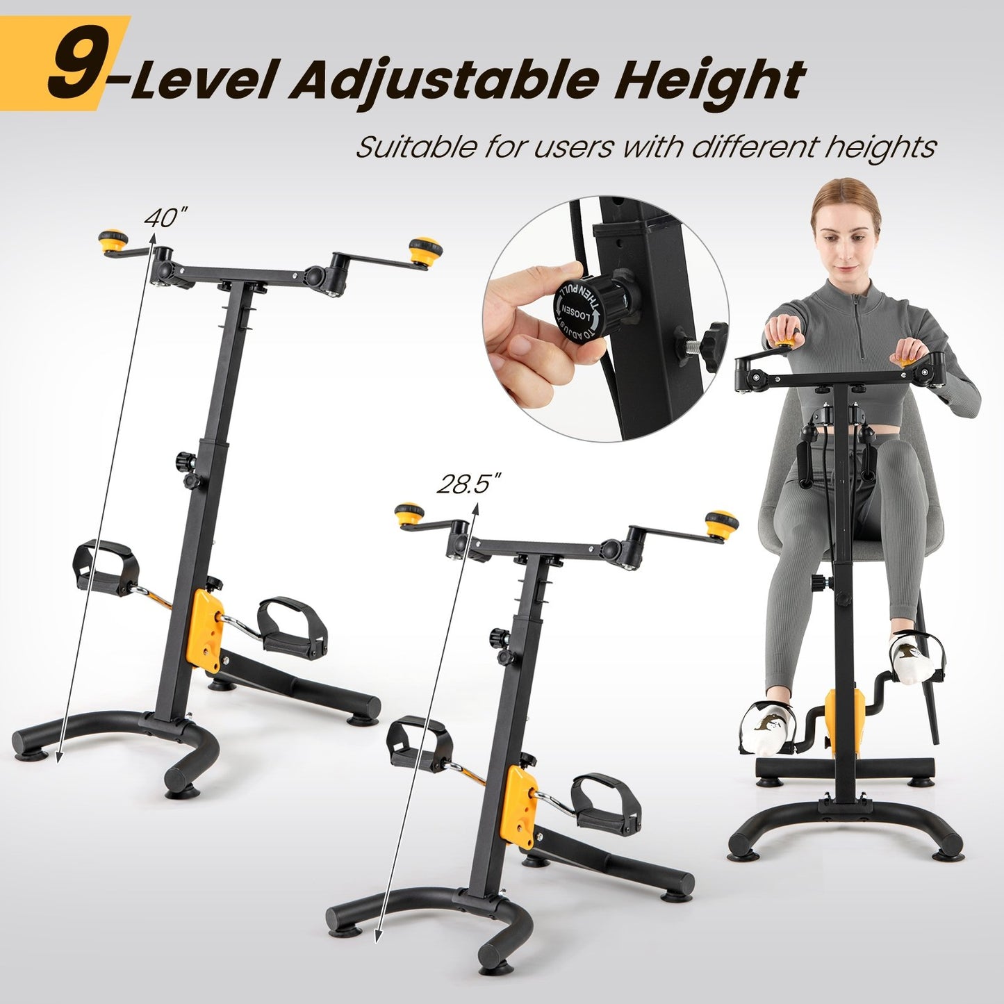 Pedal Exerciser with Adjustable Handgrip for Seniors, Yellow Exercise Bikes   at Gallery Canada