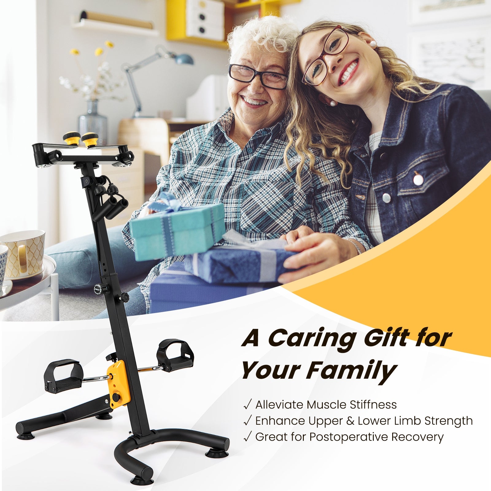 Pedal Exerciser with Adjustable Handgrip for Seniors, Yellow Exercise Bikes   at Gallery Canada