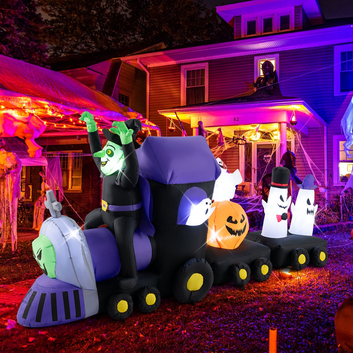 8.2 Feet Long Halloween Inflatable Train with Witch and 4 Ghosts, Multicolor Halloween   at Gallery Canada