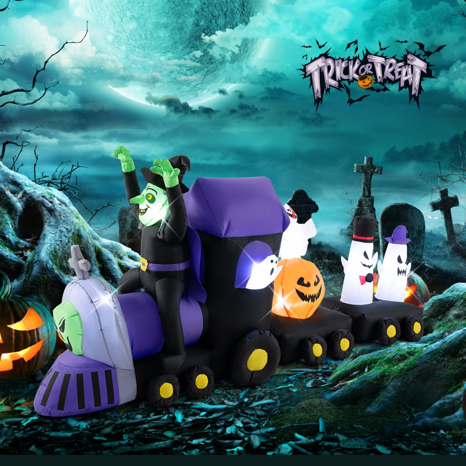 8.2 Feet Long Halloween Inflatable Train with Witch and 4 Ghosts, Multicolor Halloween   at Gallery Canada