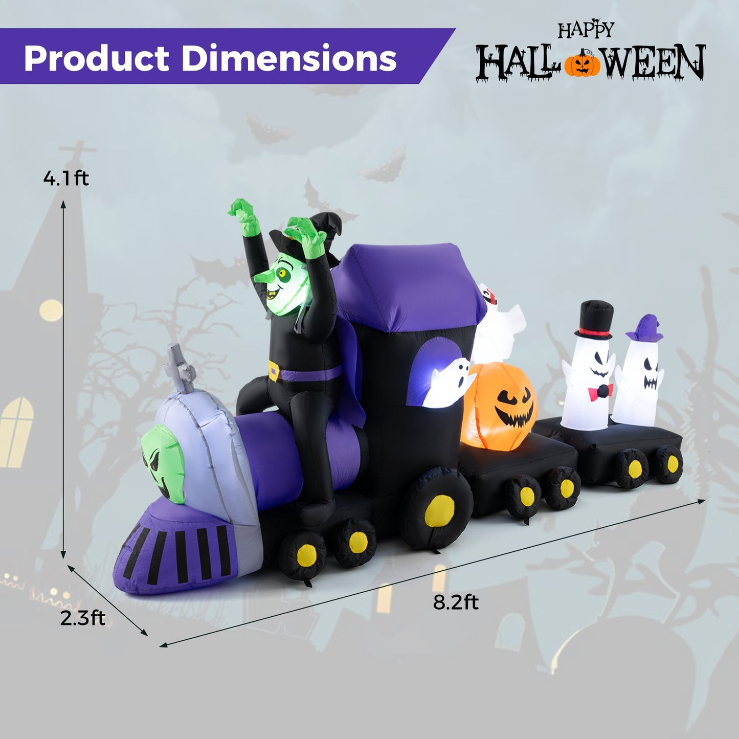 8.2 Feet Long Halloween Inflatable Train with Witch and 4 Ghosts, Multicolor Halloween   at Gallery Canada