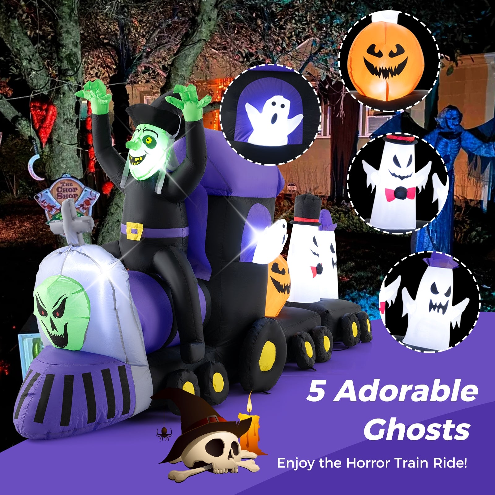 8.2 Feet Long Halloween Inflatable Train with Witch and 4 Ghosts, Multicolor Halloween   at Gallery Canada