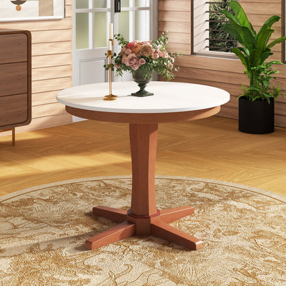 35 Inches Wooden Round Dining Table with Pedestal Base, White Dining Tables   at Gallery Canada