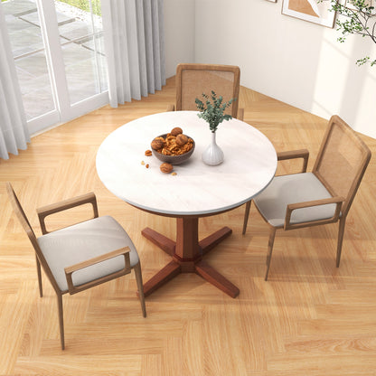 35 Inches Wooden Round Dining Table with Pedestal Base, White Dining Tables   at Gallery Canada