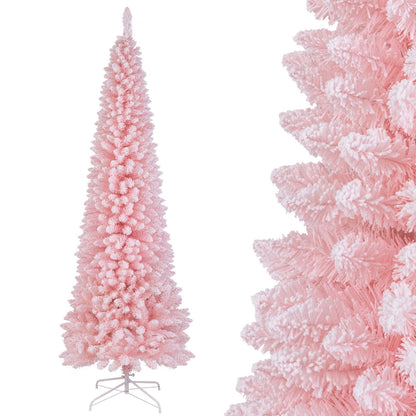 8 Feet Snow Flocked Artificial Pink Xmas Tree with 1000 Branch Tips-8 ft, Pink Christmas Tree 8 Foot - Pink  at Gallery Canada