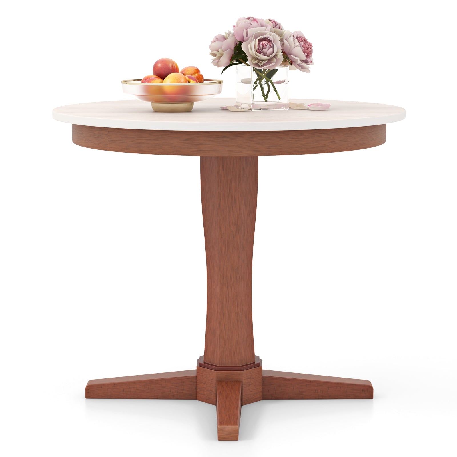 35 Inches Wooden Round Dining Table with Pedestal Base, White Dining Tables White  at Gallery Canada