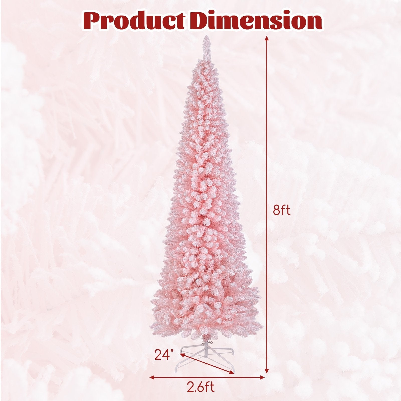 8 Feet Snow Flocked Artificial Pink Xmas Tree with 1000 Branch Tips-8 ft, Pink Christmas Tree   at Gallery Canada