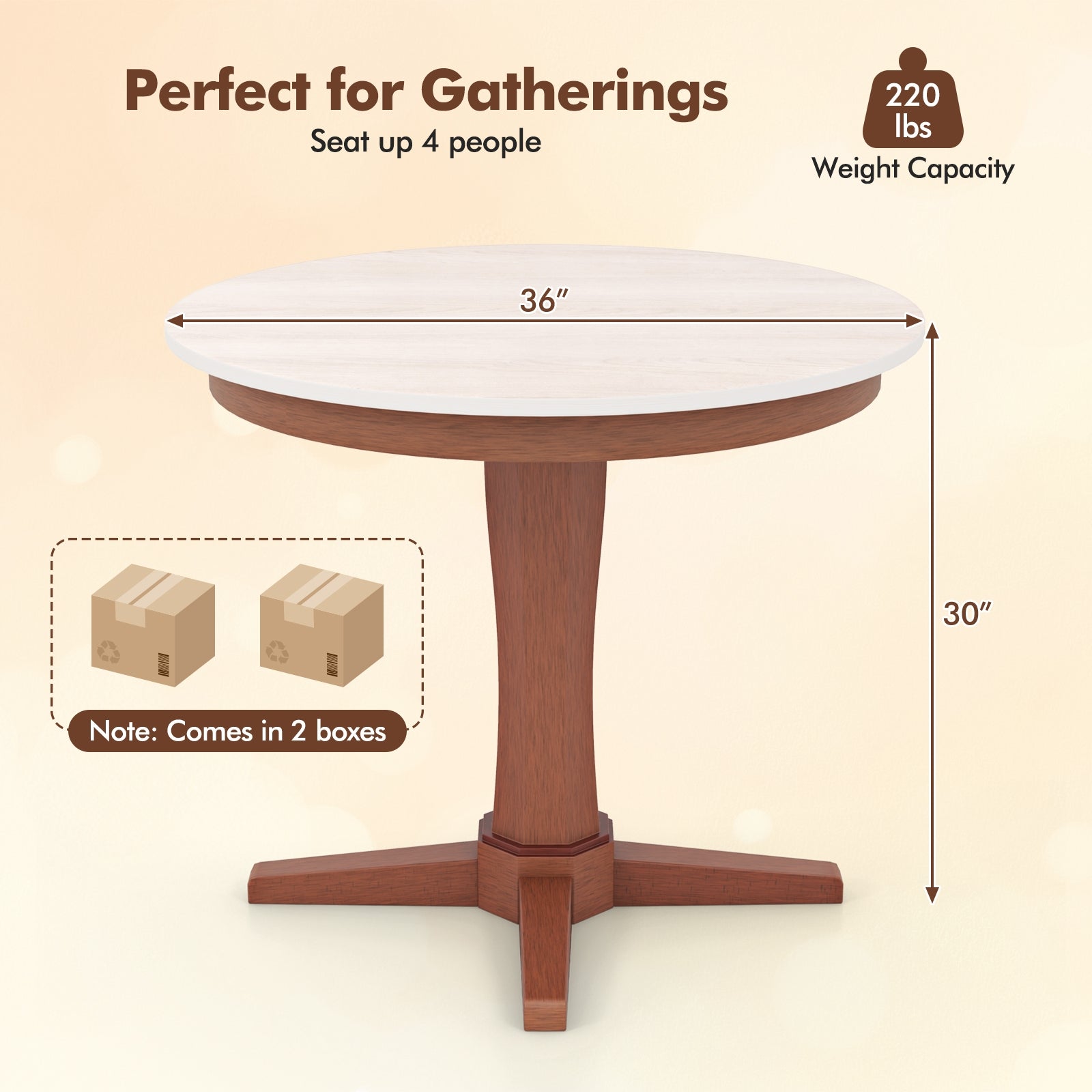 35 Inches Wooden Round Dining Table with Pedestal Base, White Dining Tables   at Gallery Canada