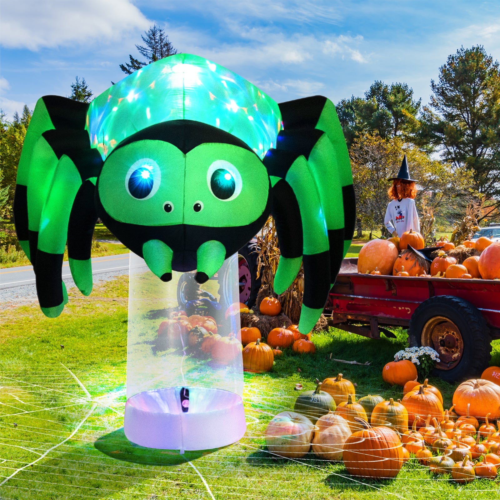 6 Feet Halloween Inflatable Spider with 3 Color Rotating Light, Green Halloween   at Gallery Canada