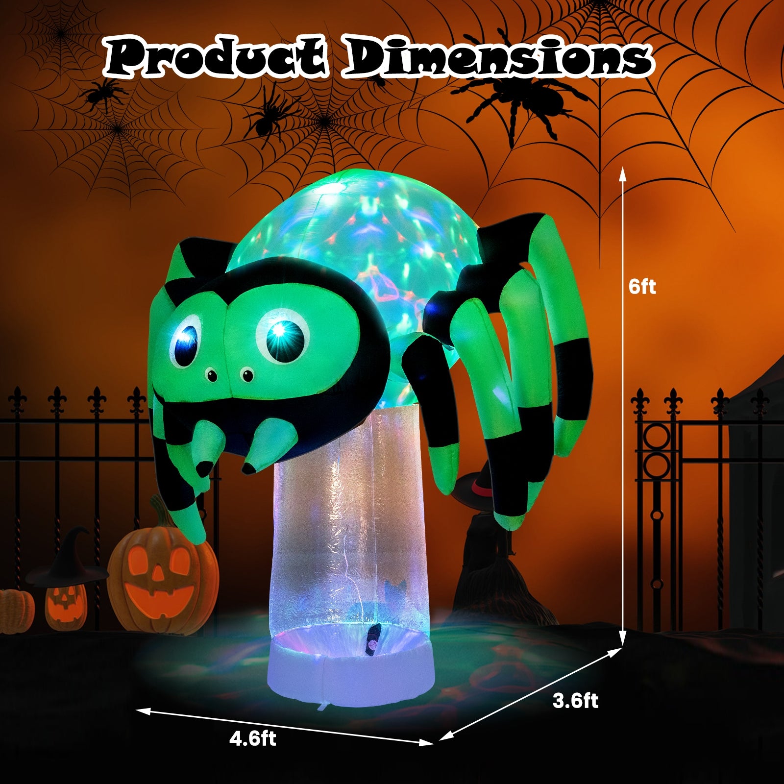 6 Feet Halloween Inflatable Spider with 3 Color Rotating Light, Green Halloween   at Gallery Canada