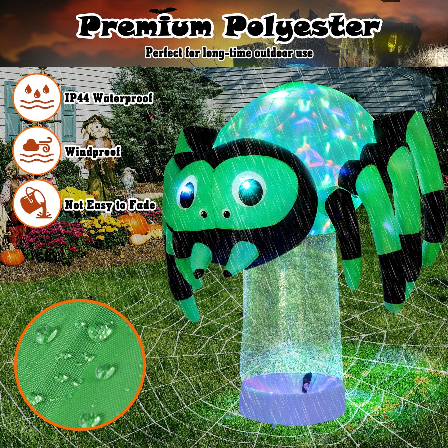 6 Feet Halloween Inflatable Spider with 3 Color Rotating Light, Green Halloween   at Gallery Canada