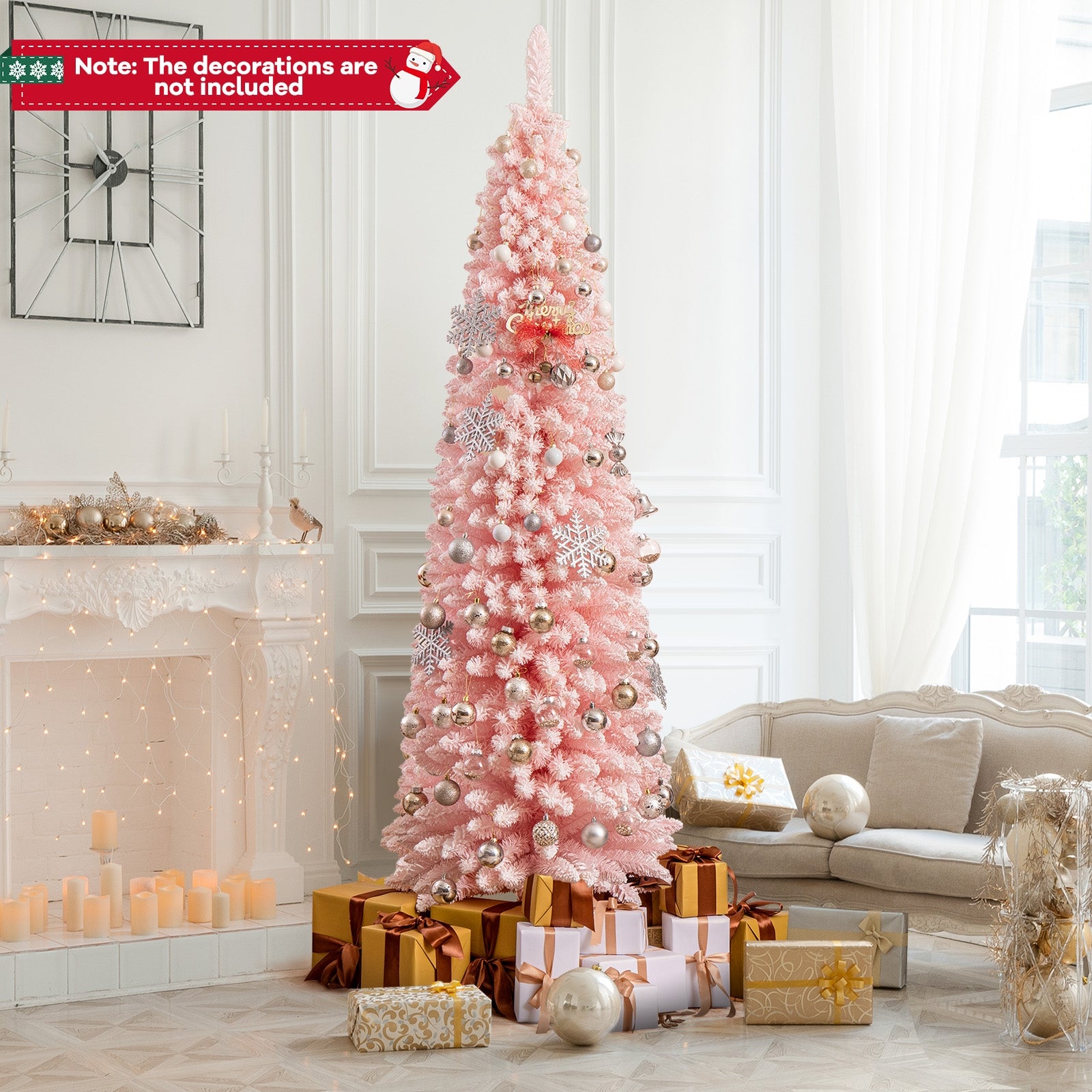 Snow Flocked 7 FT Artificial Pink Xmas Tree with 635 Branch Tips, Pink Christmas Tree at Gallery Canada