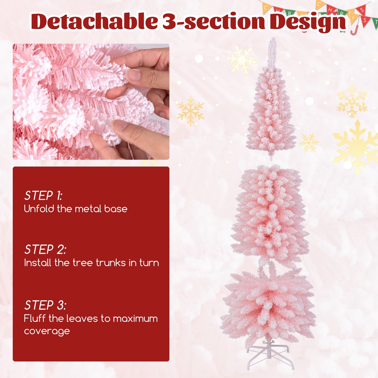 Snow Flocked 7 FT Artificial Pink Xmas Tree with 635 Branch Tips, Pink Christmas Tree at Gallery Canada