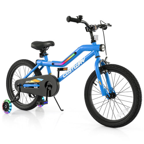 18 Inch Kids Bike LED Lighted Adjustable with Training Wheels for 4-8 Years Old Kids-18 inches, Navy