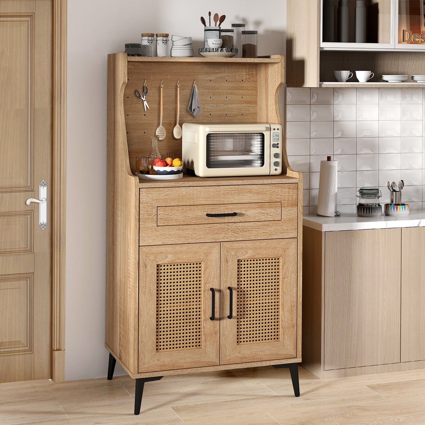 Coffee Bar Cabinet with Pegboard  Storage Drawer and Adjustable Shelf, Oak Sideboards Cabinets & Buffets   at Gallery Canada