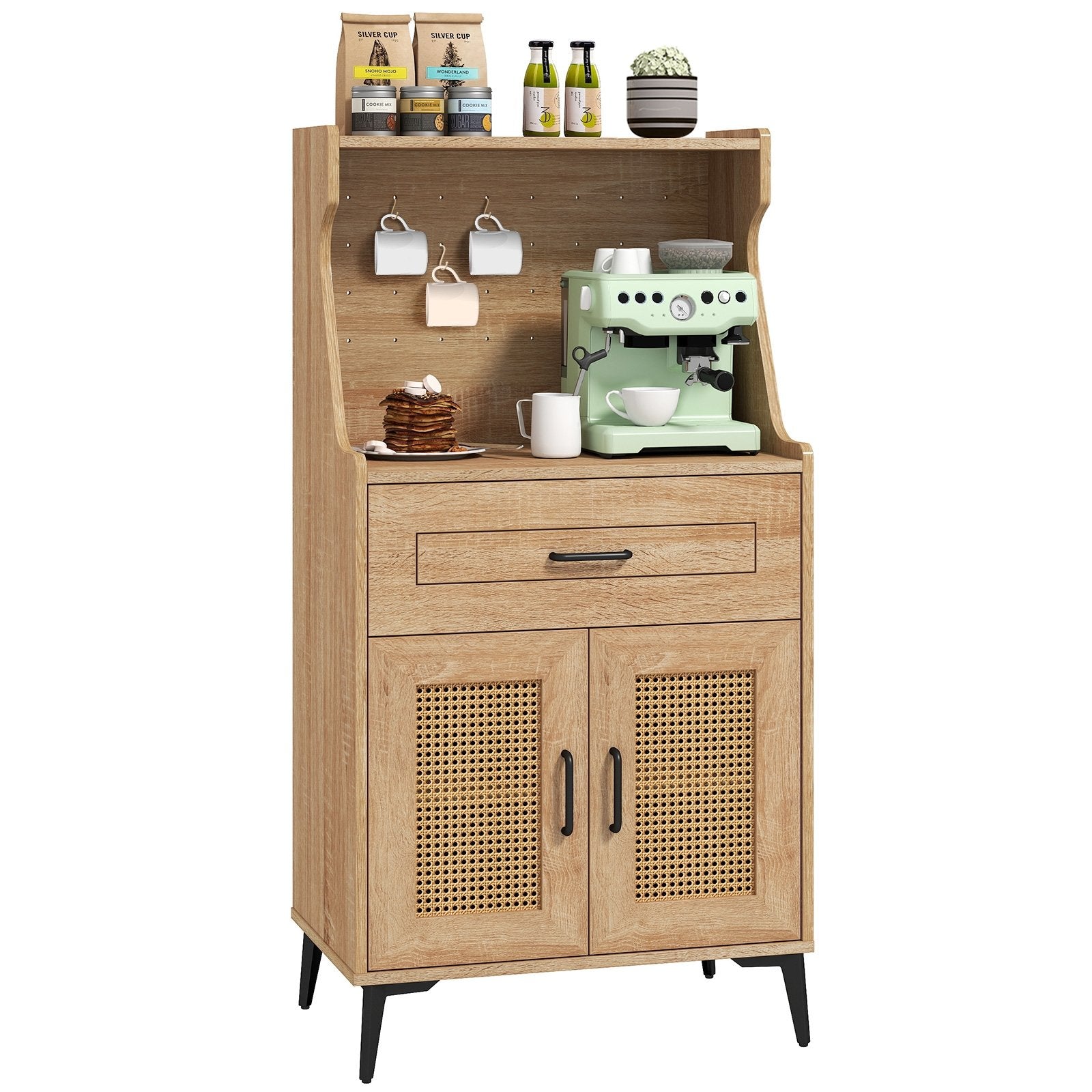 Coffee Bar Cabinet with Pegboard  Storage Drawer and Adjustable Shelf, Oak Sideboards Cabinets & Buffets   at Gallery Canada