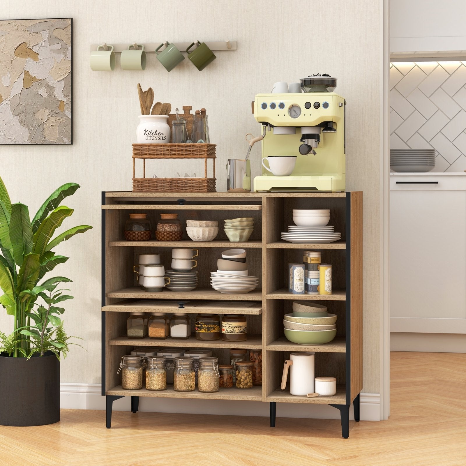 Shoe Rack Organizer with Flip-up See-through Doors and Adjustable Shelves, Oak Shoe Racks & Storage Benches   at Gallery Canada