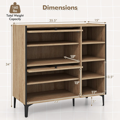 Shoe Rack Organizer with Flip-up See-through Doors and Adjustable Shelves, Oak Shoe Racks & Storage Benches   at Gallery Canada