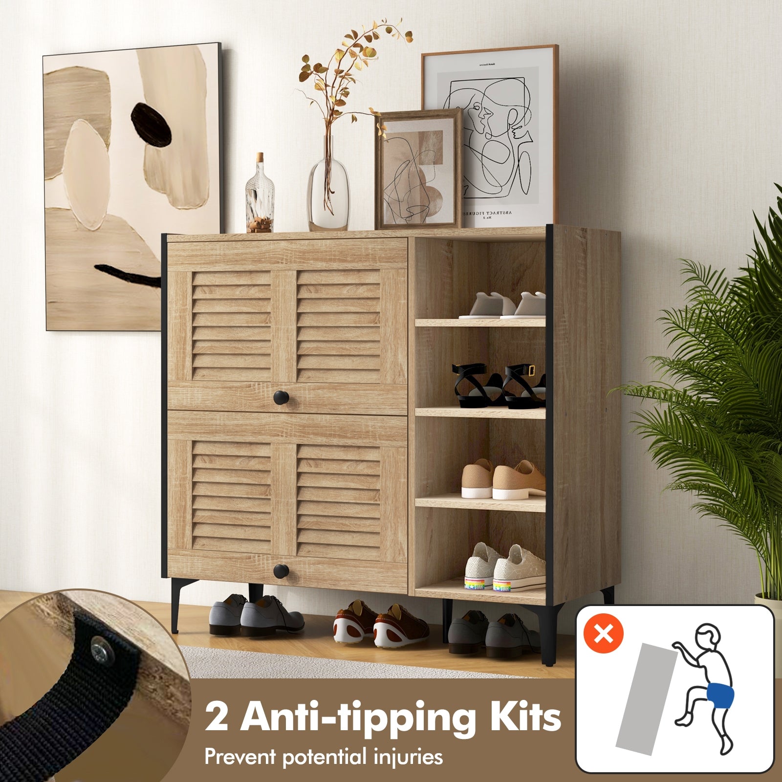 Shoe Rack Organizer with Flip-up See-through Doors and Adjustable Shelves, Oak Shoe Racks & Storage Benches   at Gallery Canada