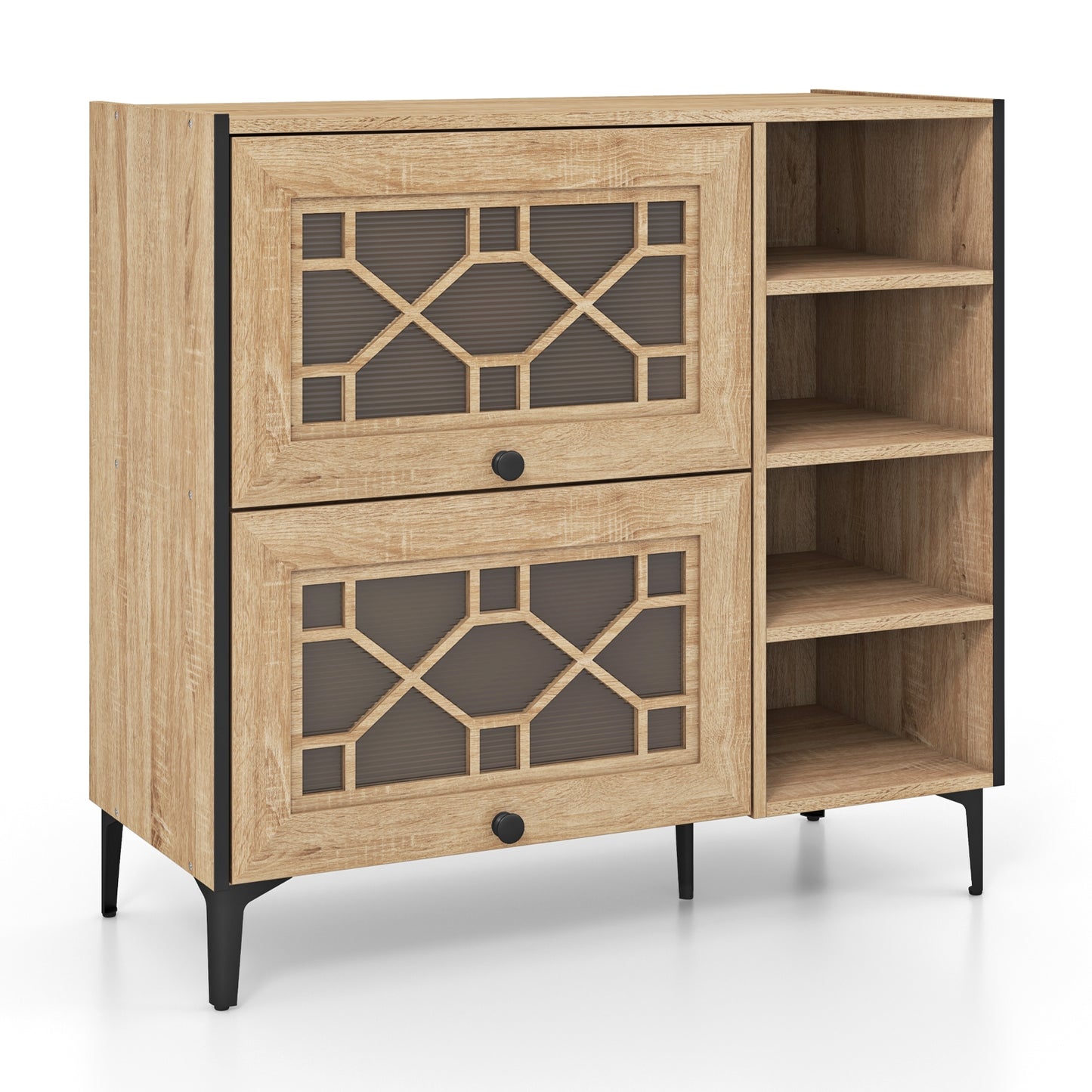 Rustic Shoe Cabinet with Flip-up See-through Doors and Adjustable Shelves, Oak Shoe Racks & Storage Benches Oak  at Gallery Canada