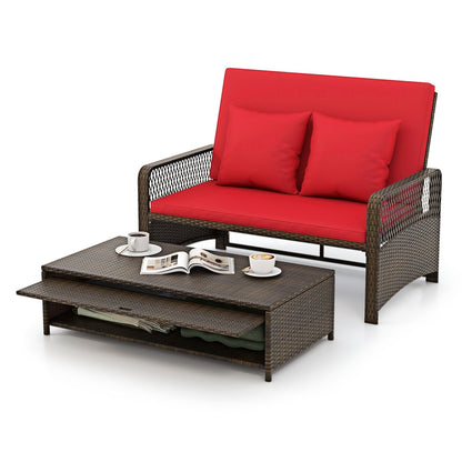 Patio Adjustable Wicker Daybed with 4-Level Backrest and Soft Cushions, Red Outdoor Sectionals   at Gallery Canada