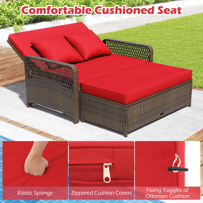 Patio Adjustable Wicker Daybed with 4-Level Backrest and Soft Cushions, Red Outdoor Sectionals   at Gallery Canada