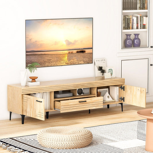 TV Stand with 2 Cabinets and Storage Drawer for 65 Inches TVs, Oak Entertainment Centers & TV Stands Oak  at Gallery Canada