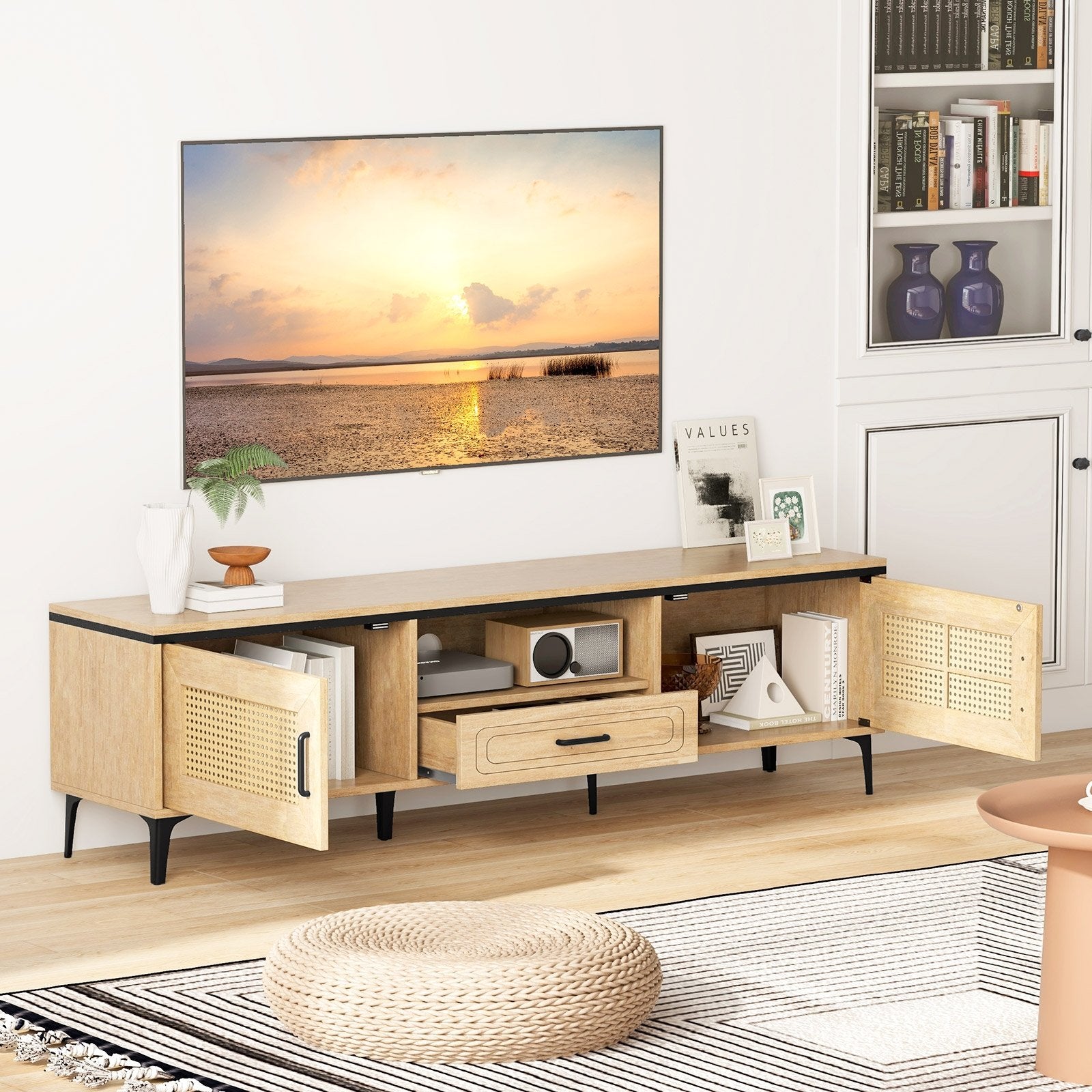 Mid Century Modern Entertainment Center with 2 Cabinets and Storage Drawer, Oak Entertainment Centers & TV Stands   at Gallery Canada