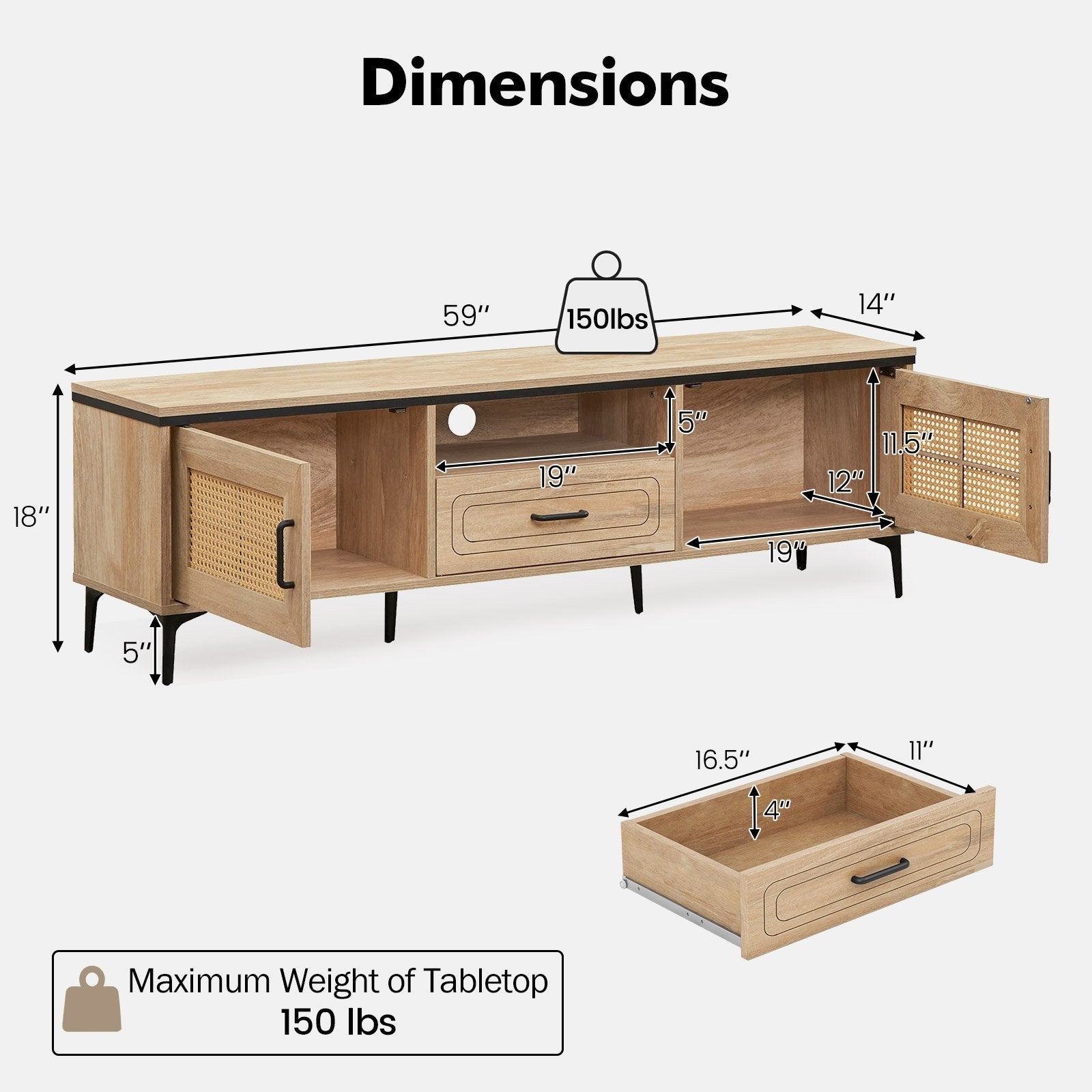 Mid Century Modern Entertainment Center with 2 Cabinets and Storage Drawer, Oak Entertainment Centers & TV Stands   at Gallery Canada