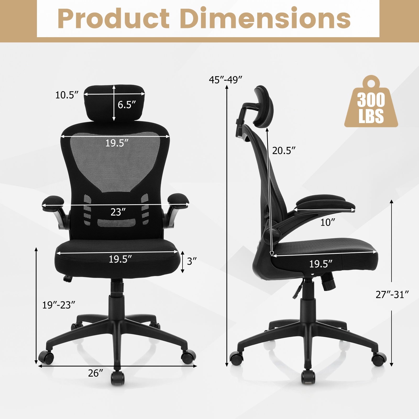 Ergonomic Mesh Office Chair with Adjustable Height for Home Office, Black Ergonomic Chairs   at Gallery Canada