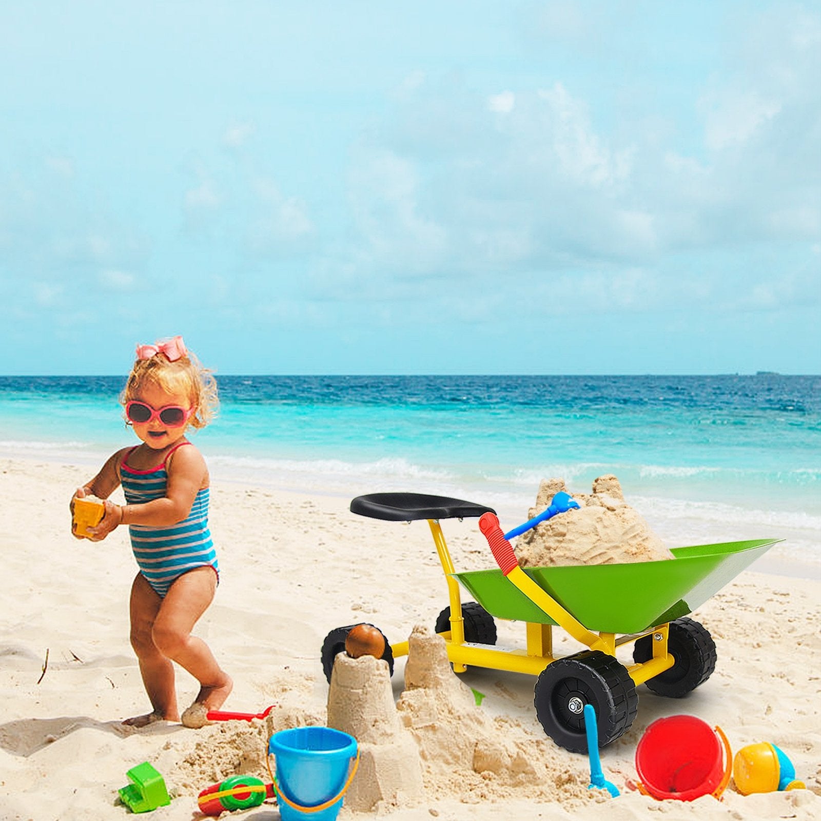 8 Inch Heavy Duty Kids Ride-on Sand Dumper with 4 Wheels, Lime Green Sandboxes   at Gallery Canada