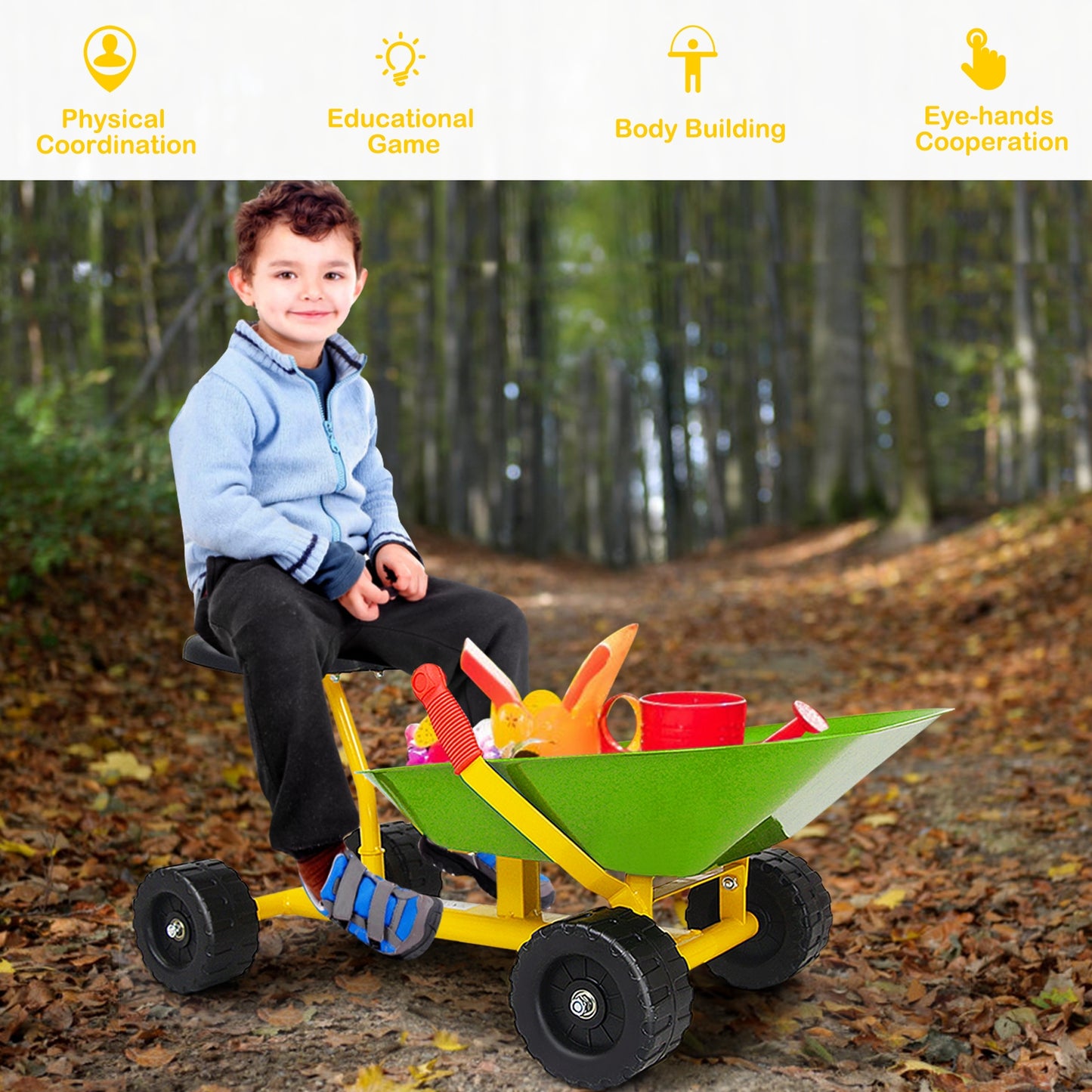 8 Inch Heavy Duty Kids Ride-on Sand Dumper with 4 Wheels, Lime Green Sandboxes   at Gallery Canada