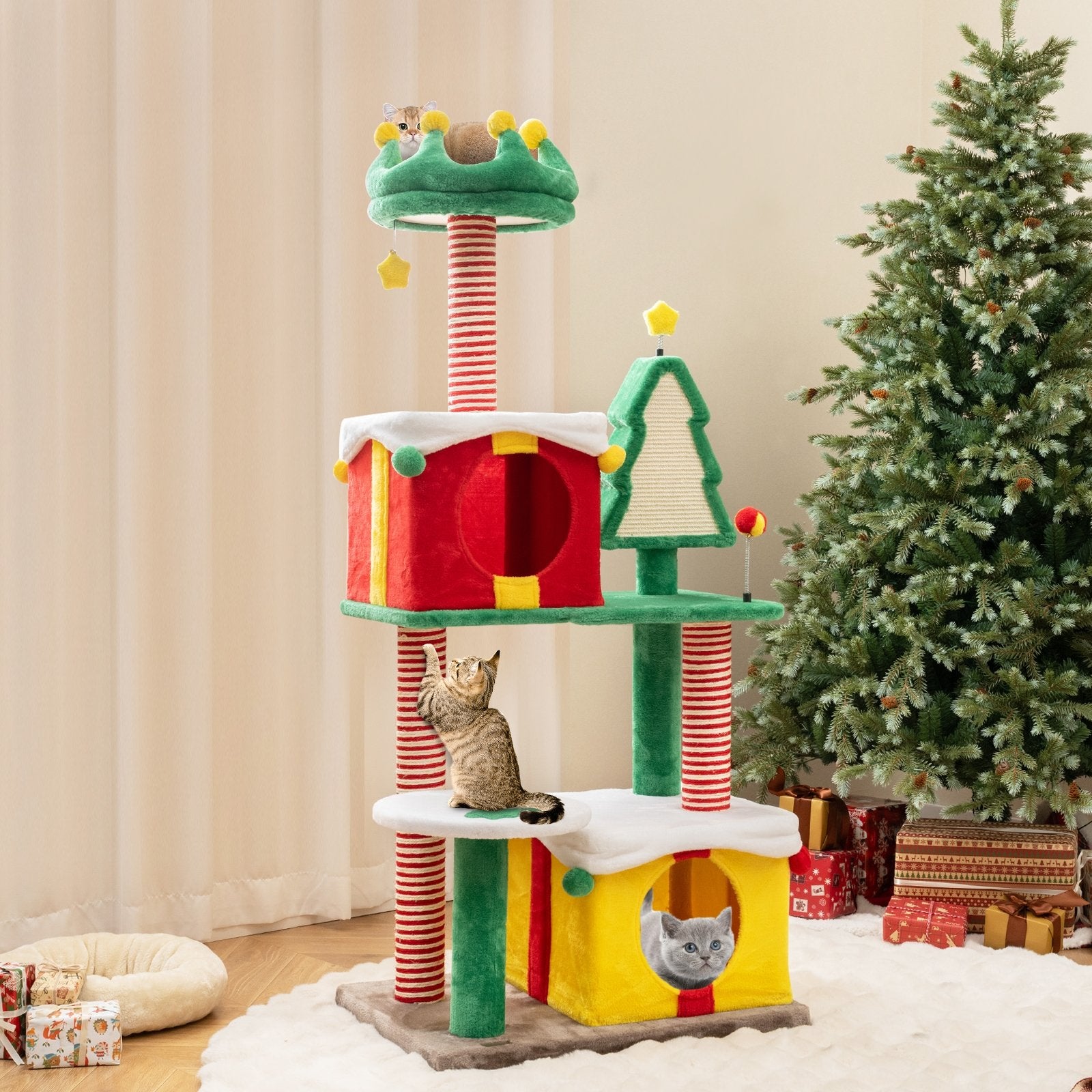 Cute Christmas Cat Tree Cat Tower for Indoor Cats with Scratching Posts and Carpet, Multicolor Cat Trees Condos & Scratchers   at Gallery Canada