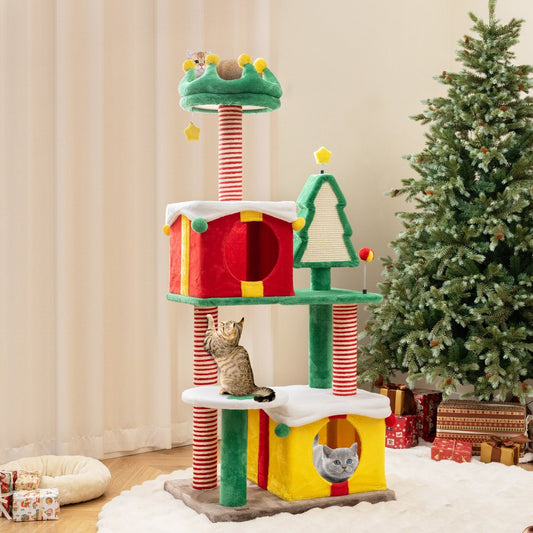 Cute Christmas Cat Tree Cat Tower for Indoor Cats with Scratching Posts and Carpet, Multicolor Cat Trees Condos & Scratchers Multicolor  at Gallery Canada