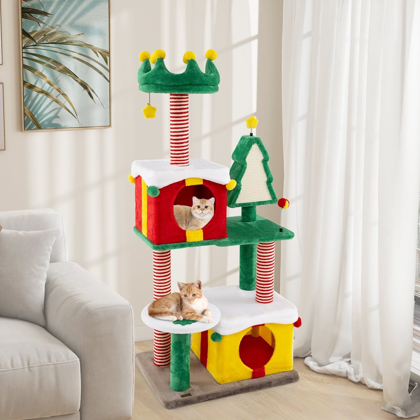 Cute Christmas Cat Tree Cat Tower for Indoor Cats with Scratching Posts and Carpet, Multicolor Cat Trees Condos & Scratchers   at Gallery Canada