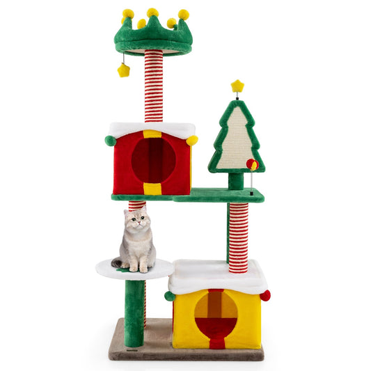 Cute Christmas Cat Tree Cat Tower for Indoor Cats with Scratching Posts and Carpet, Multicolor Cat Trees Condos & Scratchers Multicolor  at Gallery Canada