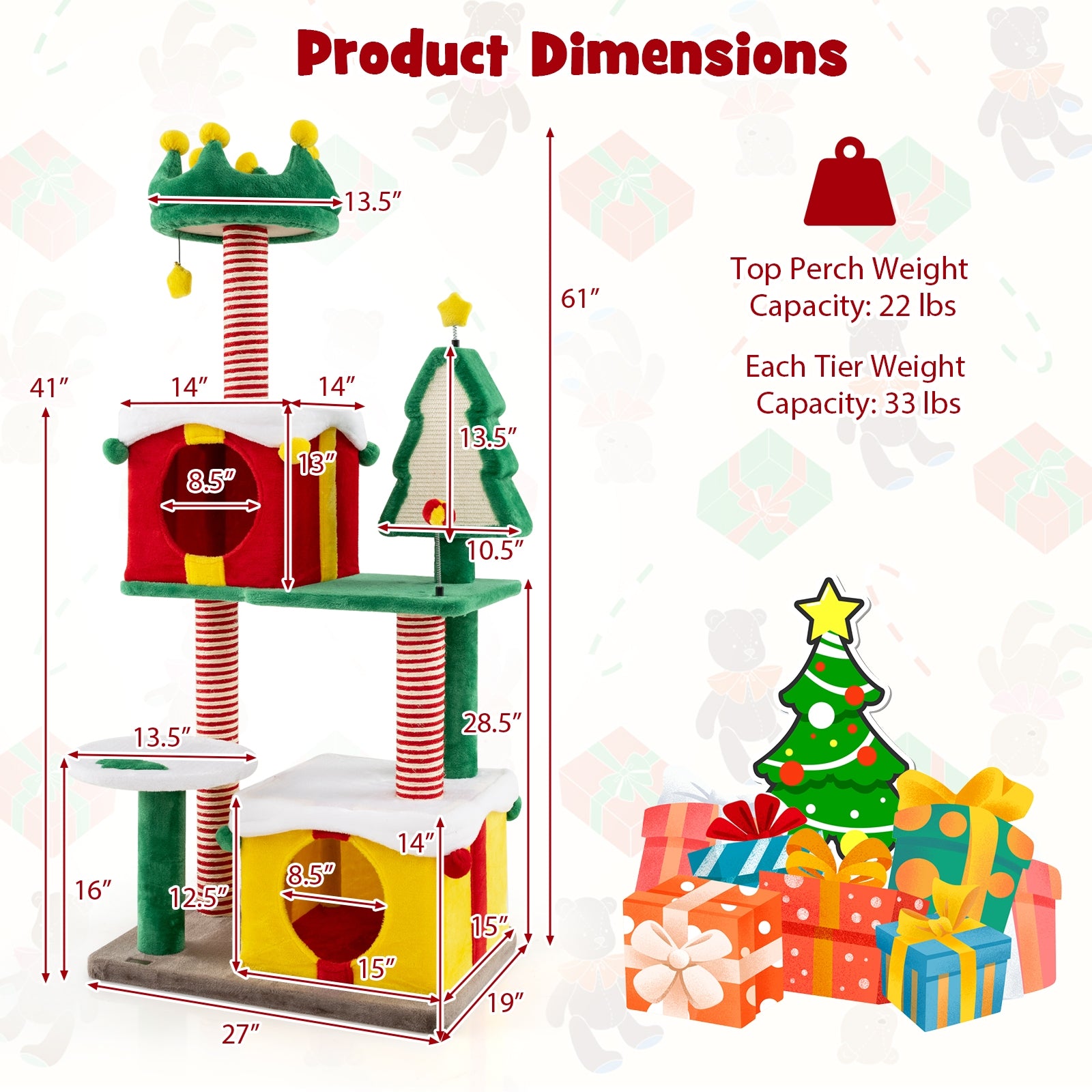 Cute Christmas Cat Tree Cat Tower for Indoor Cats with Scratching Posts and Carpet, Multicolor Cat Trees Condos & Scratchers   at Gallery Canada