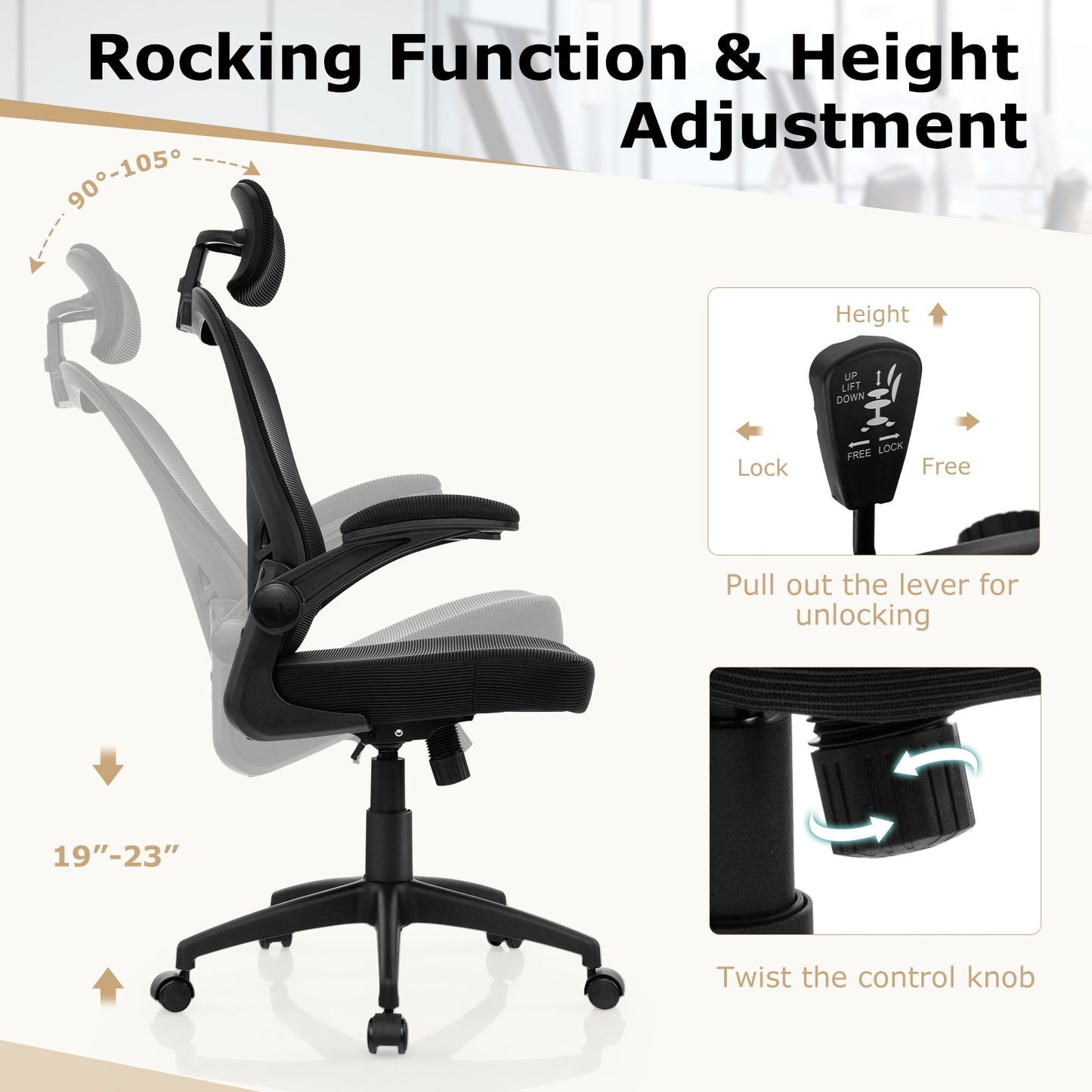 Ergonomic Mesh Office Chair with Adjustable Height for Home Office, Black Ergonomic Chairs   at Gallery Canada