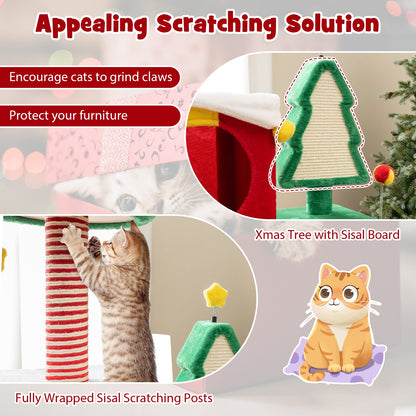 Cute Christmas Cat Tree Cat Tower for Indoor Cats with Scratching Posts and Carpet, Multicolor Cat Trees Condos & Scratchers   at Gallery Canada