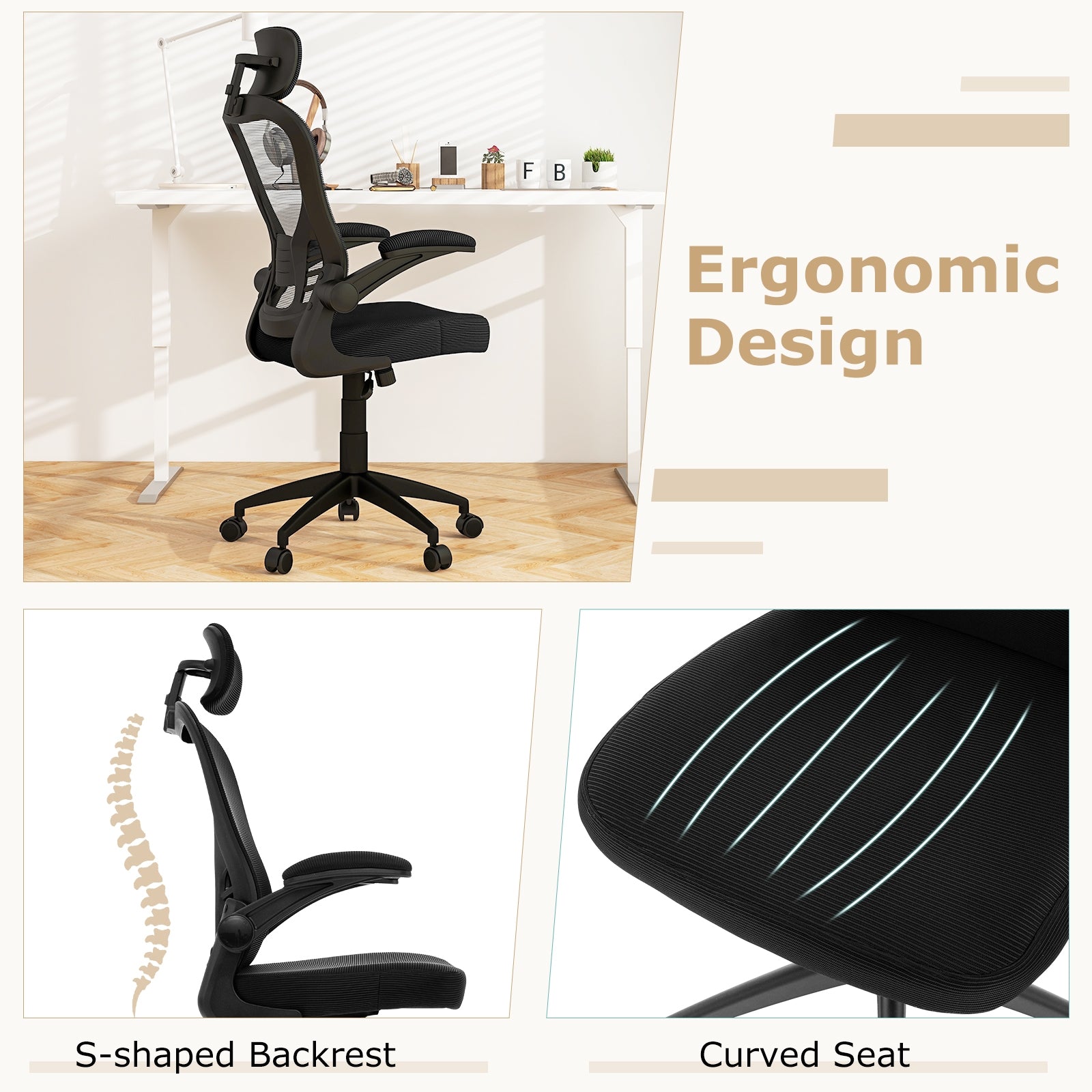 Ergonomic Mesh Office Chair with Adjustable Height for Home Office, Black Ergonomic Chairs   at Gallery Canada