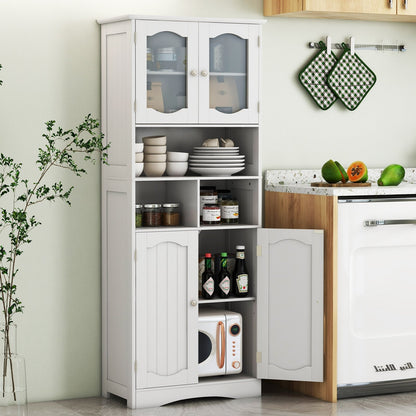 58.5 Inch Freestanding Linen Bathroom Storage Cabinet with Frost Glass Doors, White Floor Cabinets   at Gallery Canada