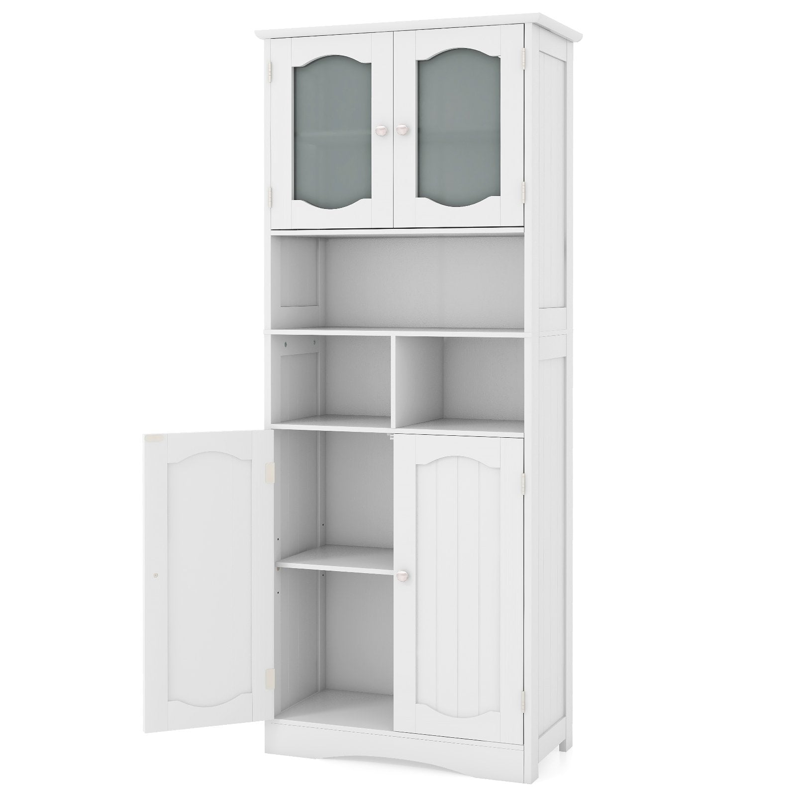 58.5 Inch Freestanding Linen Bathroom Storage Cabinet with Frost Glass Doors, White Floor Cabinets White  at Gallery Canada