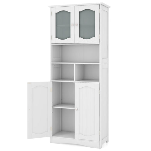 58.5 Inch Freestanding Linen Bathroom Storage Cabinet with Frost Glass Doors, White