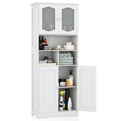 58.5 Inch Freestanding Linen Bathroom Storage Cabinet with Frost Glass Doors, White Floor Cabinets   at Gallery Canada